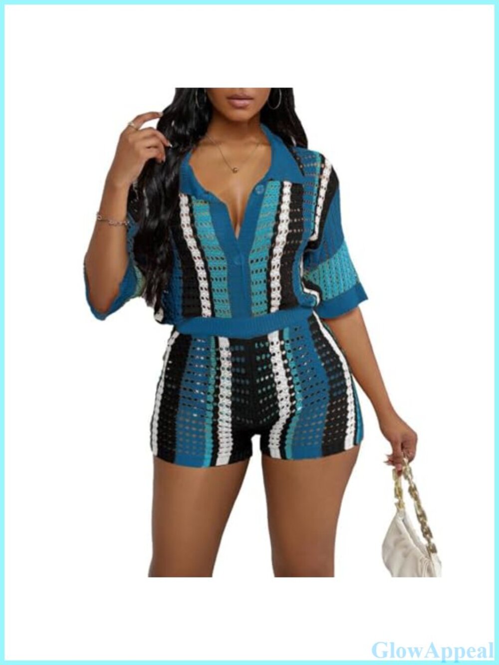 Two Piece Shorts Set Textured Button-Up Shirt High-Waist Summer Vacation Outfit